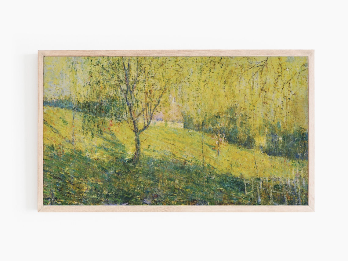 Golden Spring Park with Willow Trees Vintage Impressionist Art Print - Image 2