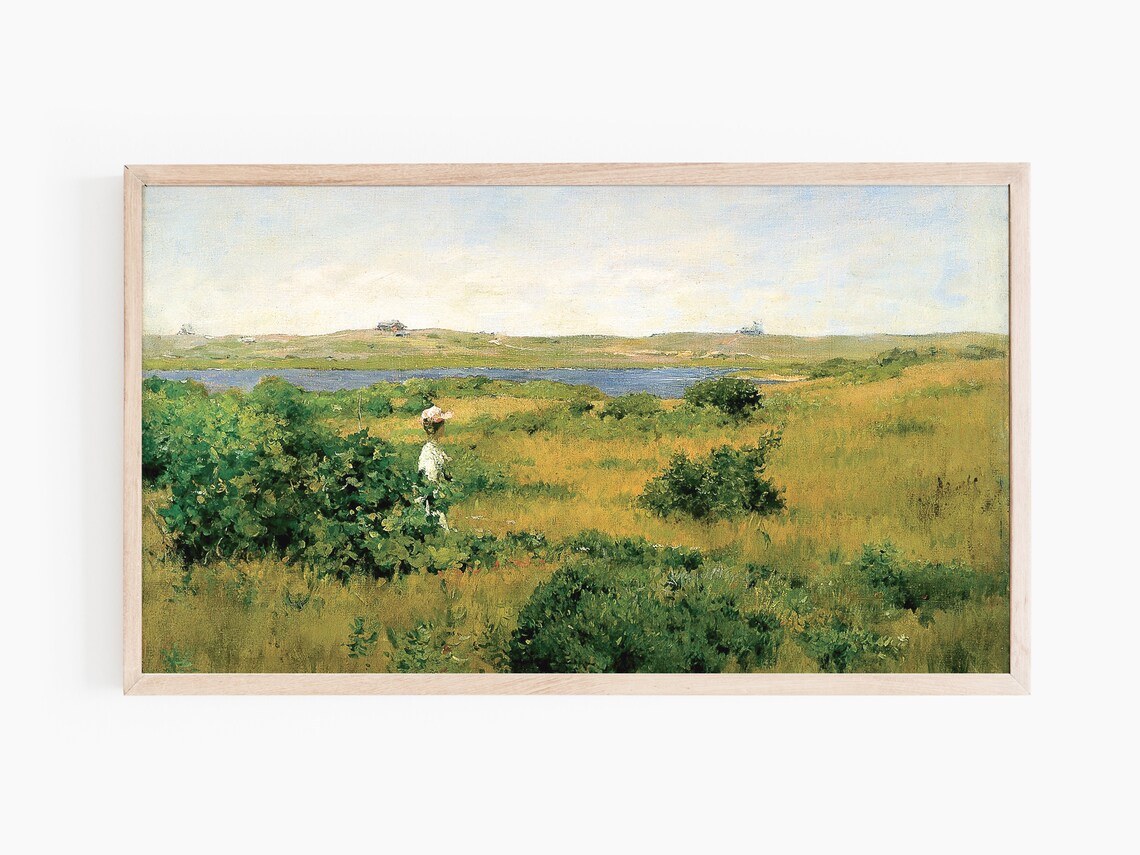 Impressionist Girl In Golden Field By Lake Vintage Summer Meadow Poster - Image 3
