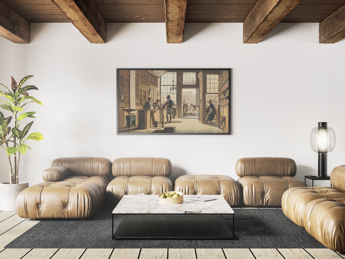 Vintage Bookstore Interior Classic Oil Painting Library Scene Wall Art - Image 4