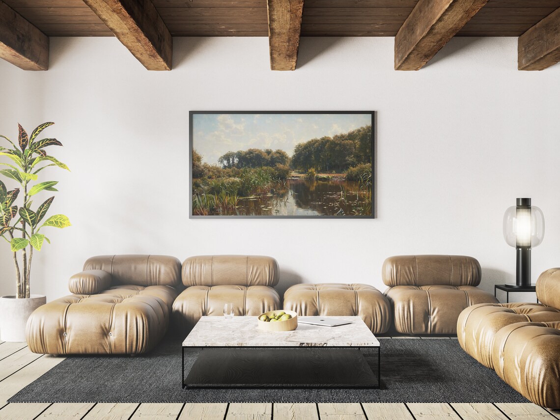 Summer Lake Vintage Landscape Art Print - Image 3