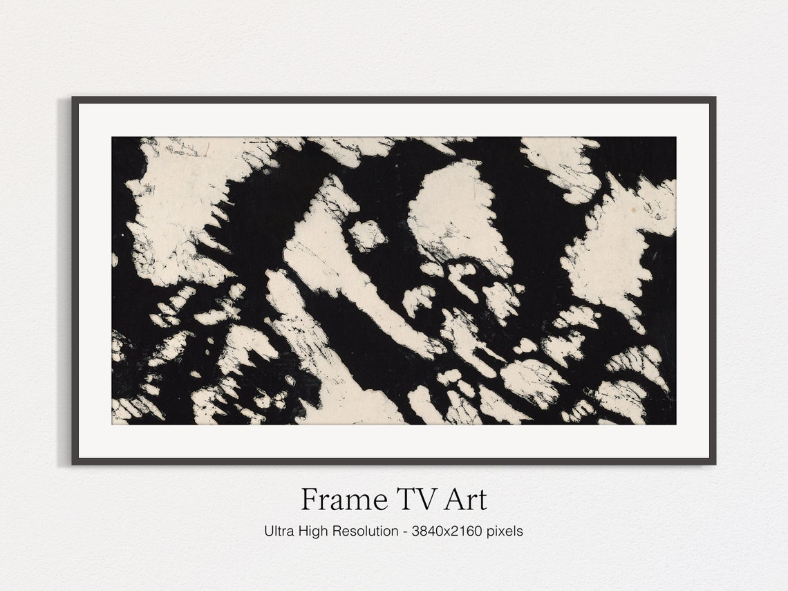 Black Ink Abstract Monochrome Splashes Cream Background Art Print - Image 4