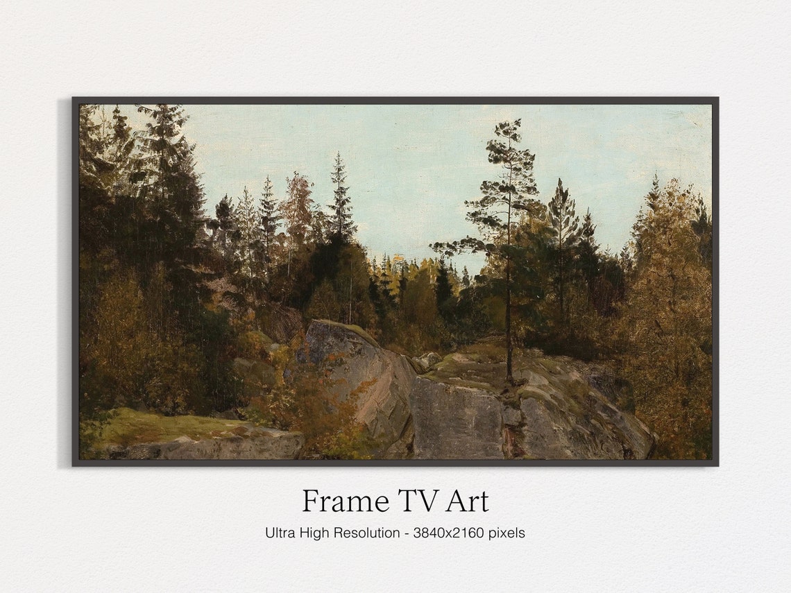 Frame Tv Art Vintage Moody Rustic Landscape Forest Painting Instant