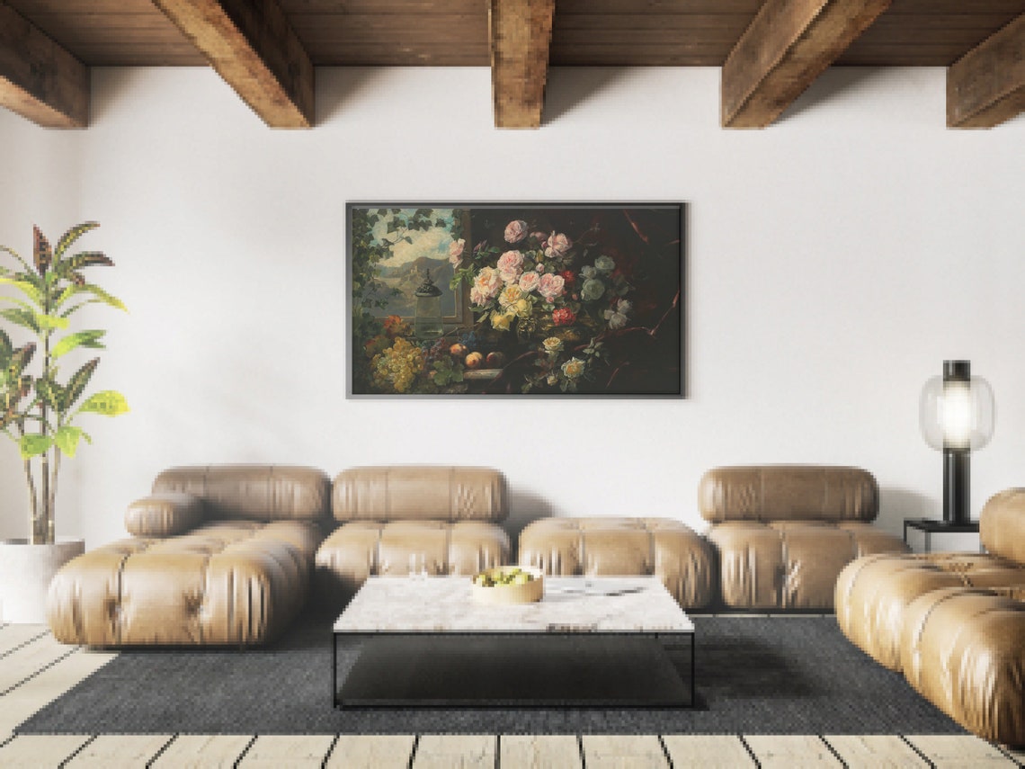 Opulent Roses Grapes Still Life Painting Vintage Floral Wall Art Print - Image 3