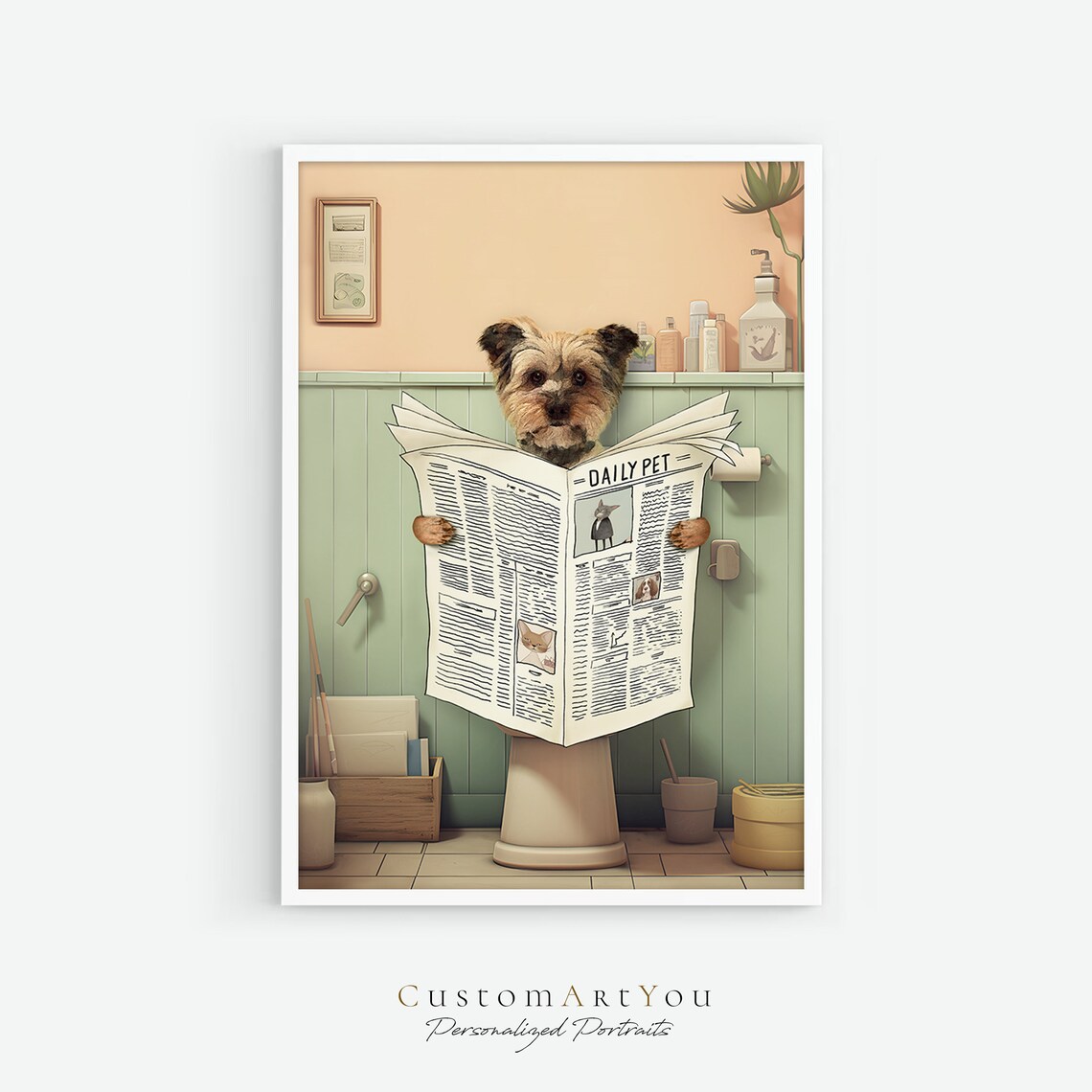 Custom Funny Dog Portrait, Bathroom Wall Art Print