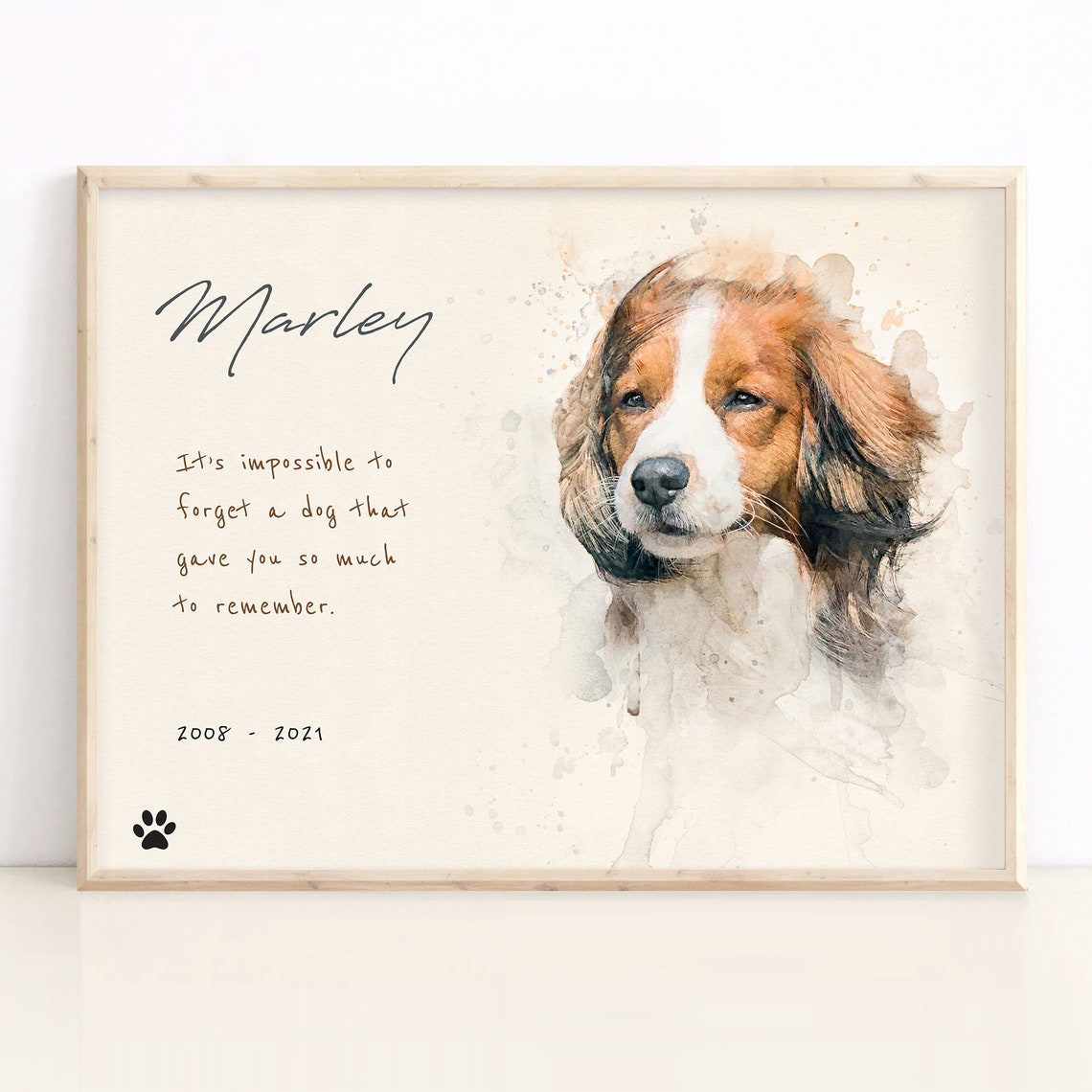 Bert Pit Bull Watercolor Pet Memorial Portrait Pawprints Quote Poster - Image 4