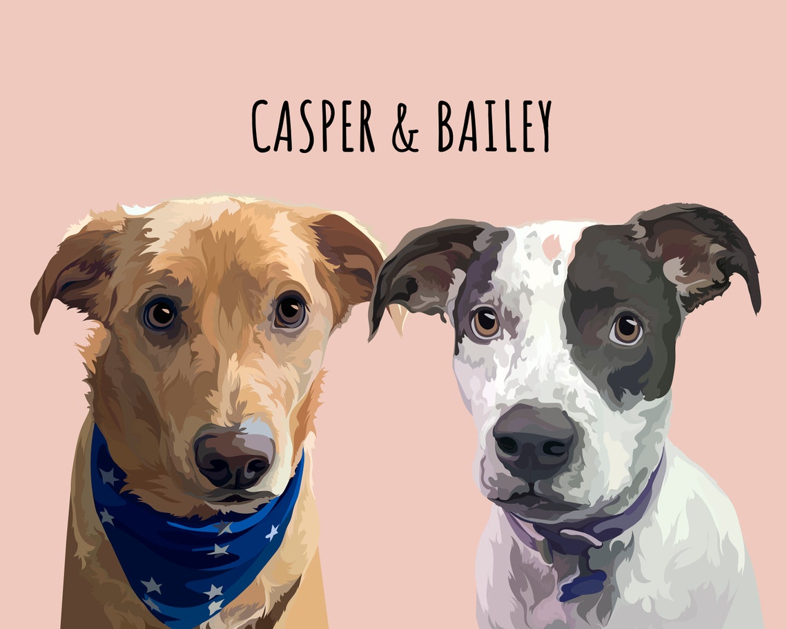 Dog Portrait Painting Of 2 Pet Peekaboo Custom Dog Portrait Custom Dog Portrait Peekaboo Pet Memorial Vector Dog Portrait - Image 4