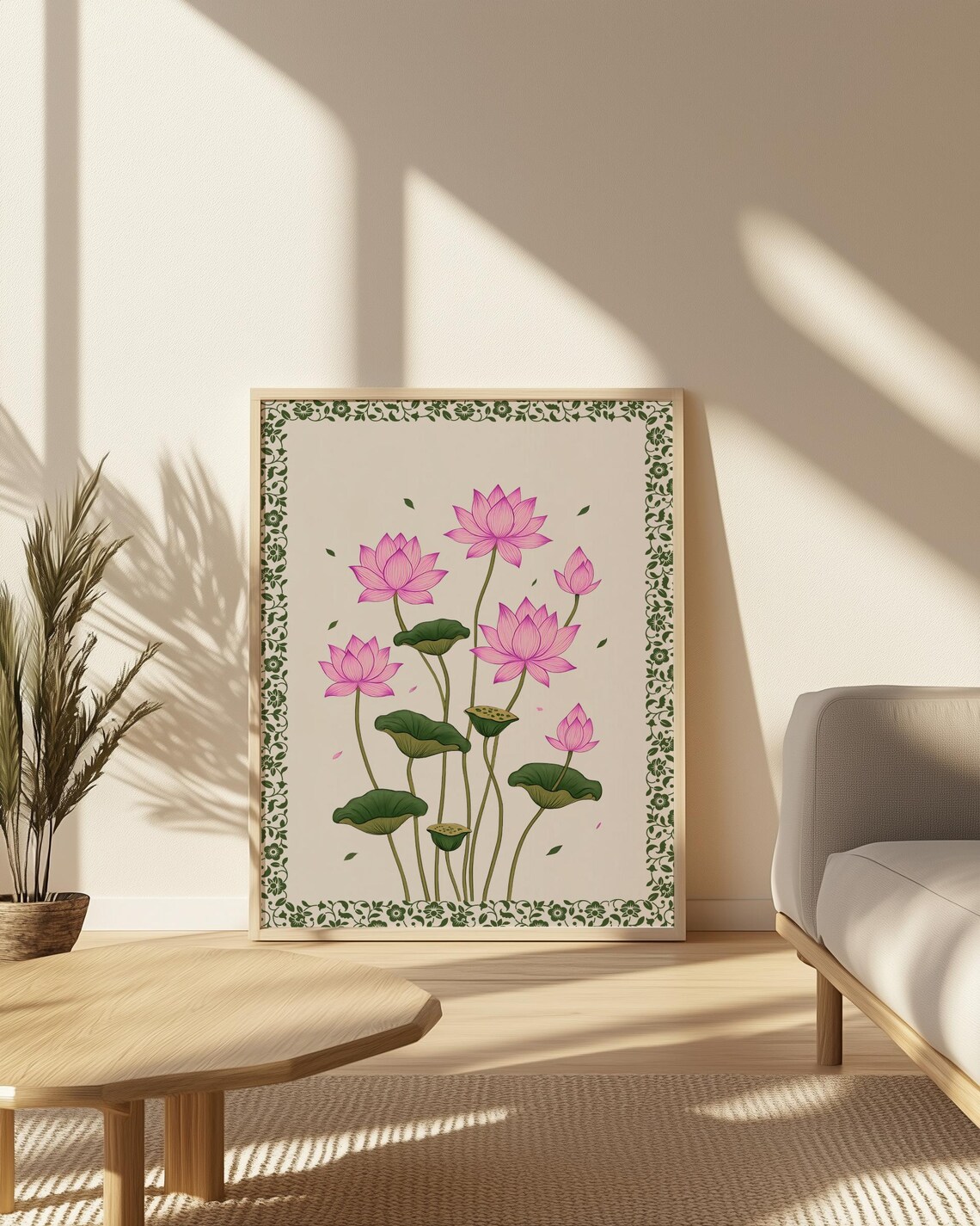 Pink Lotus Blossom Vintage Botanical Flower Border Art Poster - Image 4