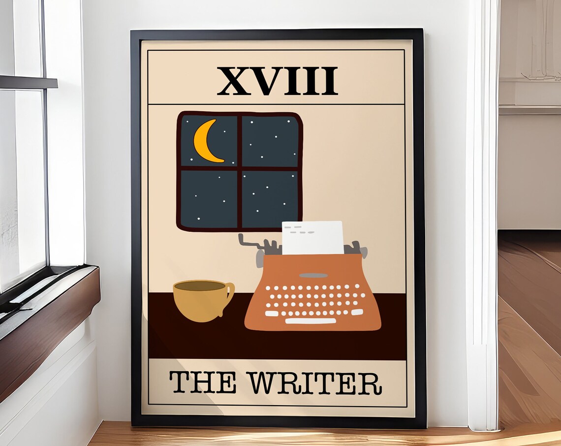 The Writer Tarot Card Typewriter Night Window Literary Poster