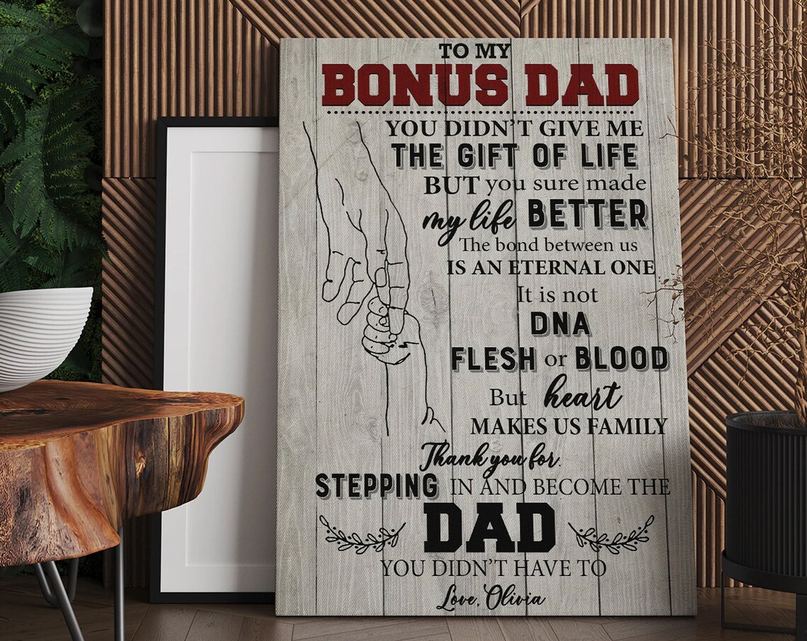 To My Bonus Dad Line Art Hands Thank You Stepdad Gift Poster