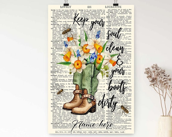 Personalized Cowboy Poster Keep Your Soul Clean And Your Boots Dirty Wall Art Custom Name Home Decor For Cowgirl Wife Daughter