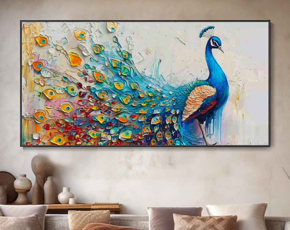 Peacock Oil Painting Abstract Animal Art Print