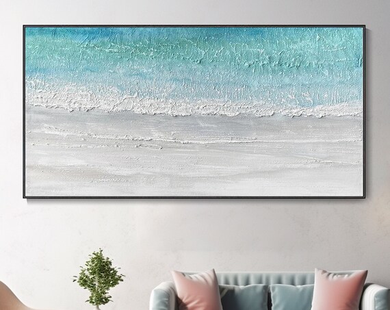 Minimalist Aerial Beach Shoreline White Turquoise Abstract Wall Art