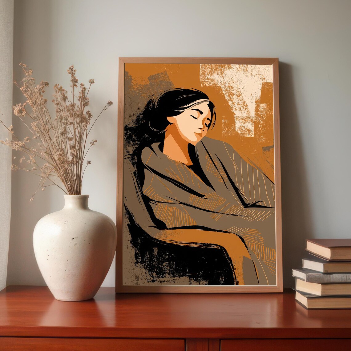 Peaceful Resting Woman, Contemporary Figure Illustration - Image 6