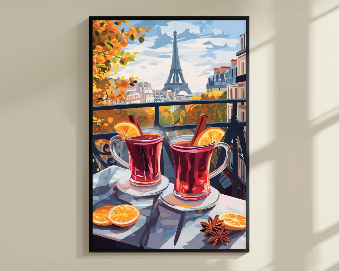 Mulled Wine in Paris Eiffel Tower Balcony Autumn Cocktail Poster