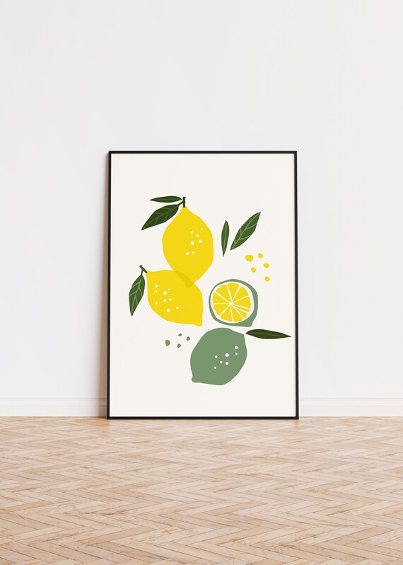 Bright Yellow Lemons Minimalist Citrus Kitchen Fruit Art Poster