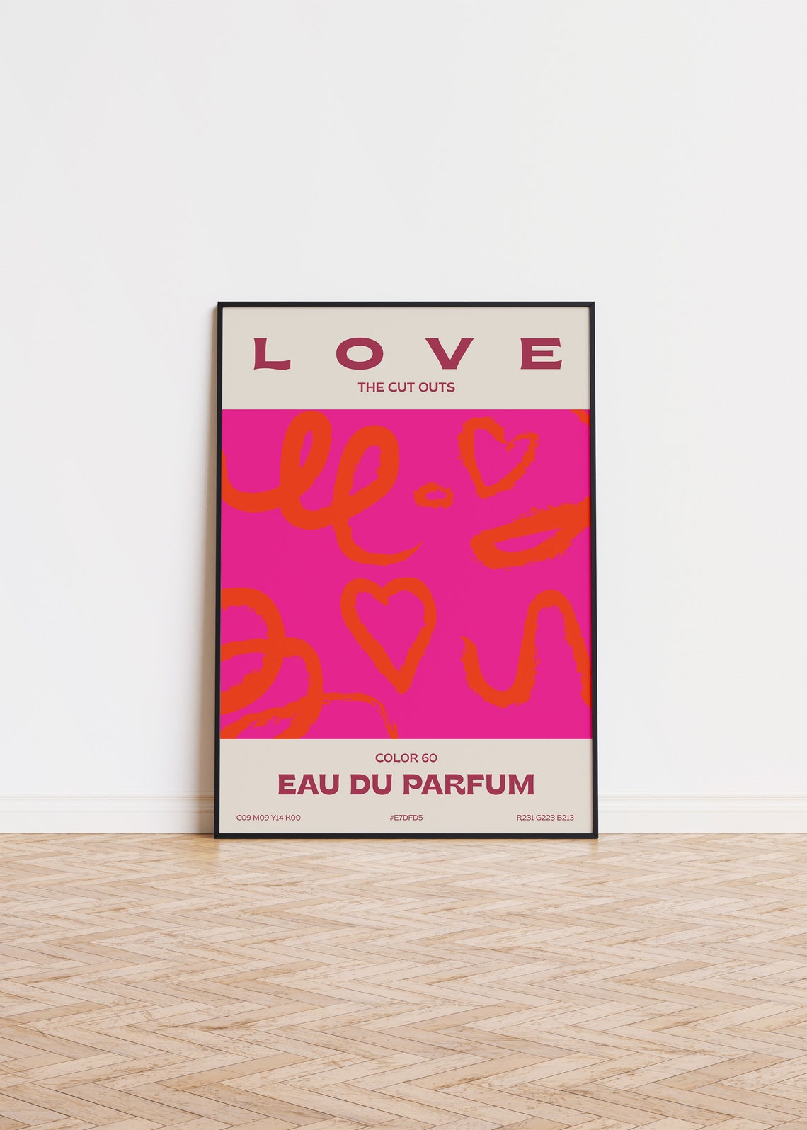 LOVE Eau de Parfum Pop Typography Pink Hearts Retro Style Poster
