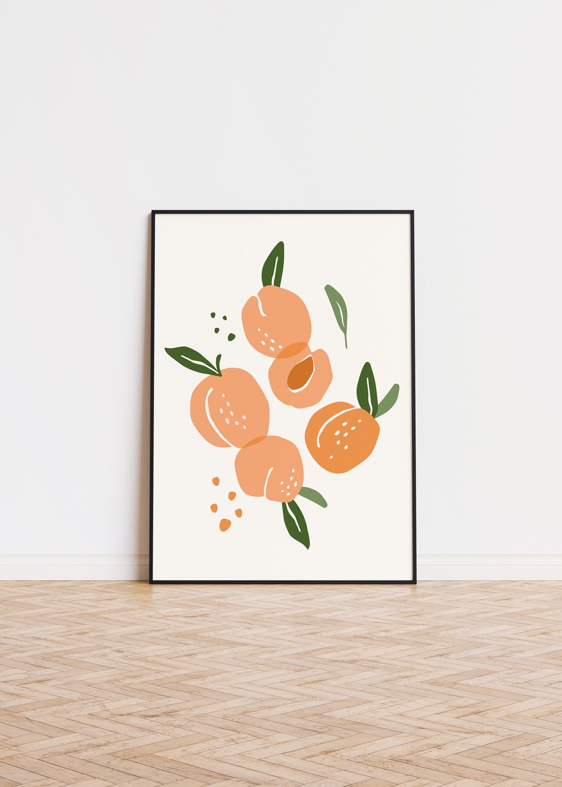 Peaches Minimalist Fruit Illustration Modern Kitchen Wall Poster