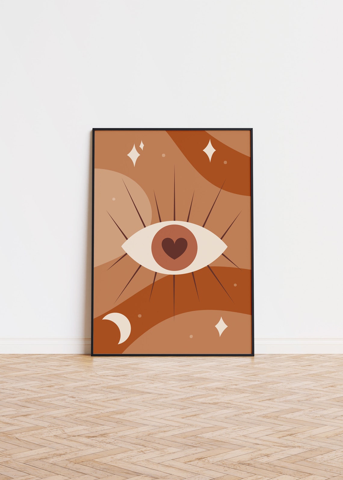 Boho Evil Eye Heart Terracotta Mystical Moon Stars Abstract Poster