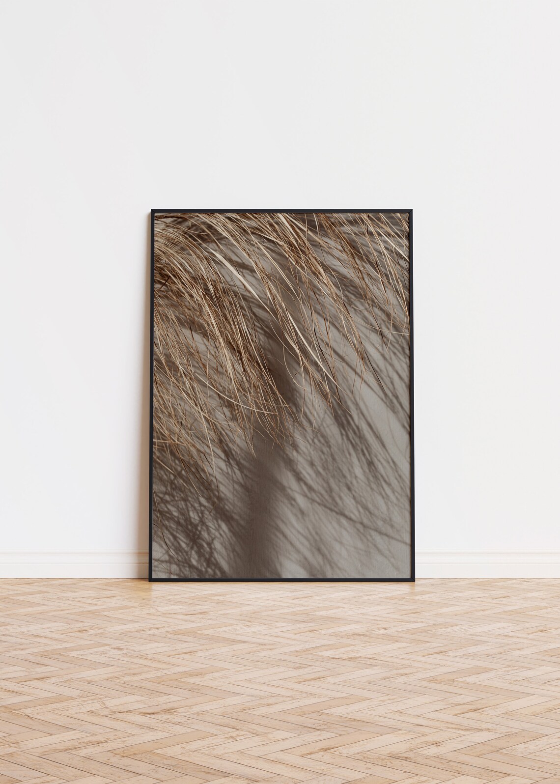 Dried Palm Frond Shadows Warm Beige Botanical Photography Poster