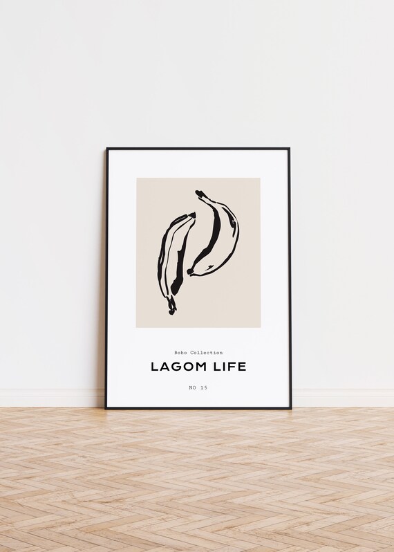 Lagom Life No 15 Boho Bananas Line Art Minimalist Kitchen Poster