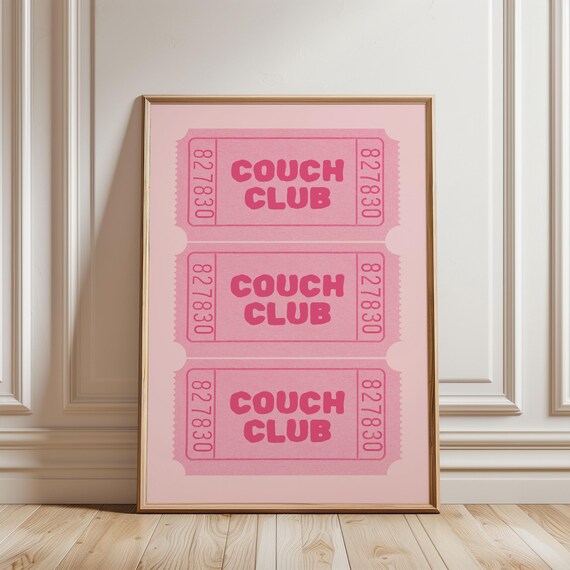 Physical Poster Couch Club Sofa Living Room Ticket Print Girly Cozy Pastel Pink Retro Art Girl Bedroom
