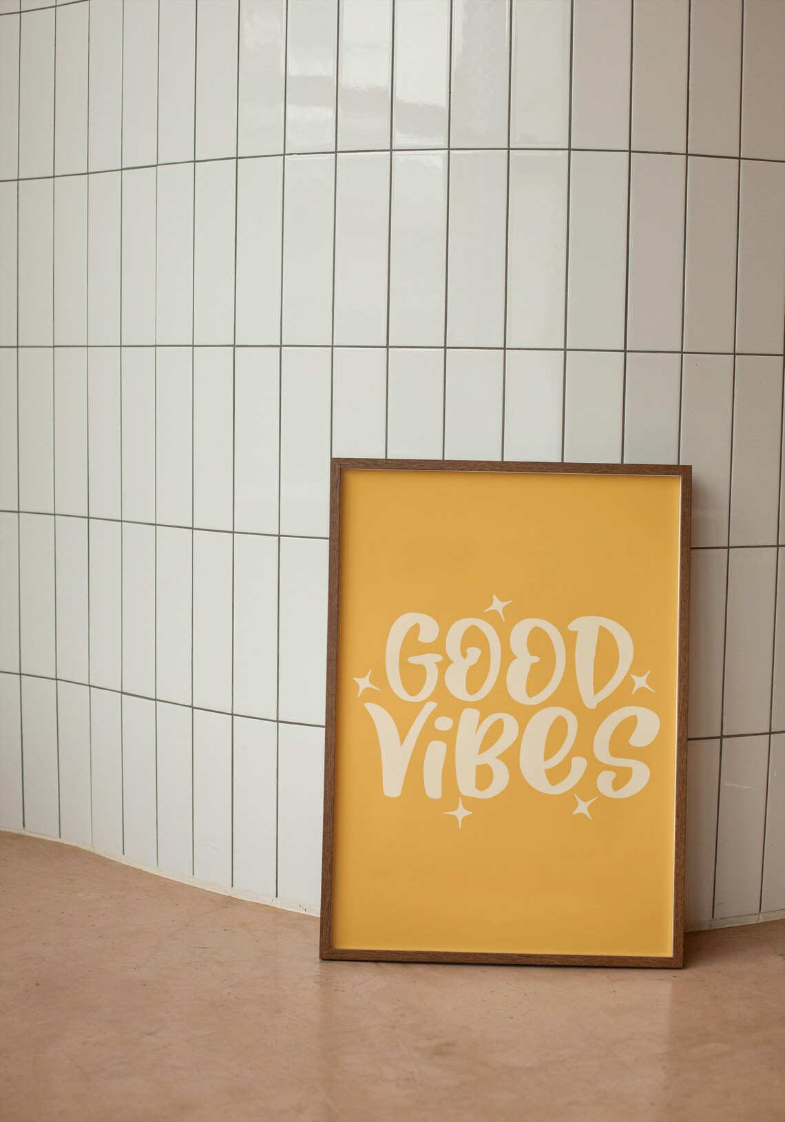Sunny Yellow Good Vibes Retro Bubble Lettering Positive Poster