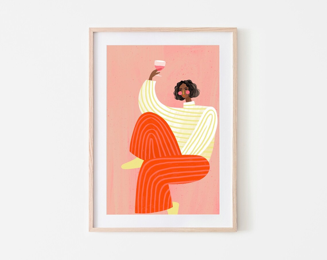 Woman With a Glass of Wine, Modern House Art Print