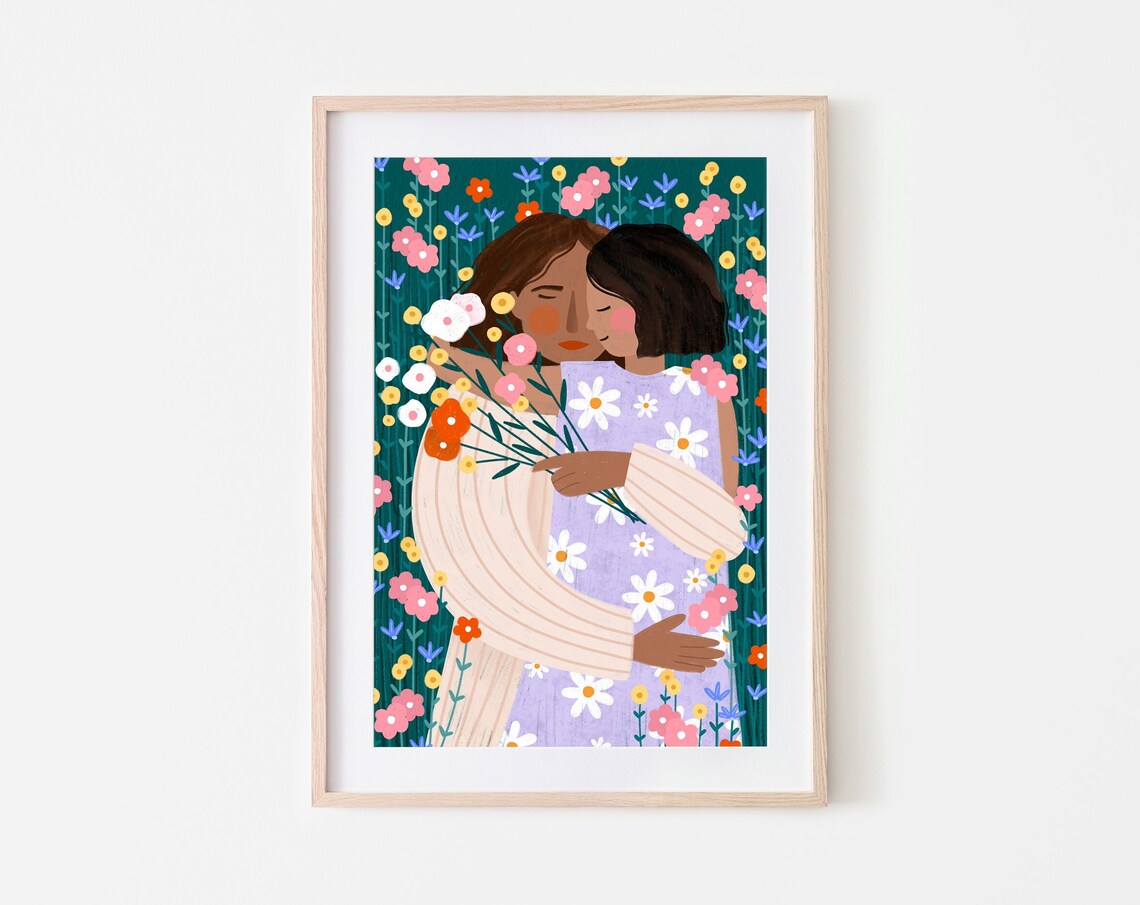 Mother And Daughter In The Wildflower Garden Art Print