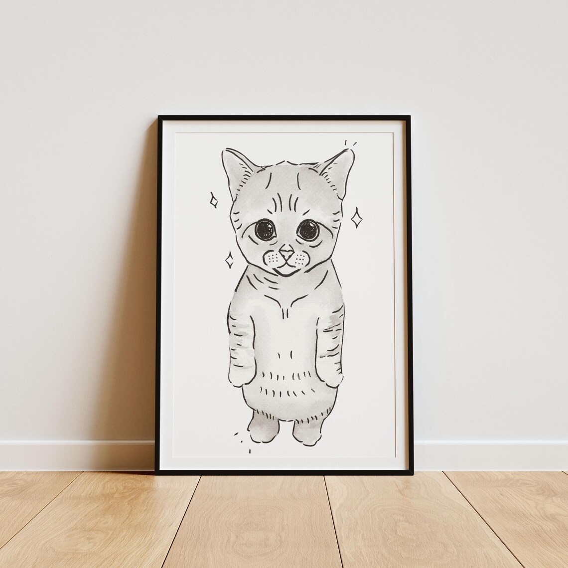 Adorable Cat Art Print, Cute Cat Wall Decor