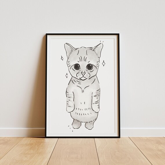 Adorable Cat Art Print, Cute Cat Wall Decor