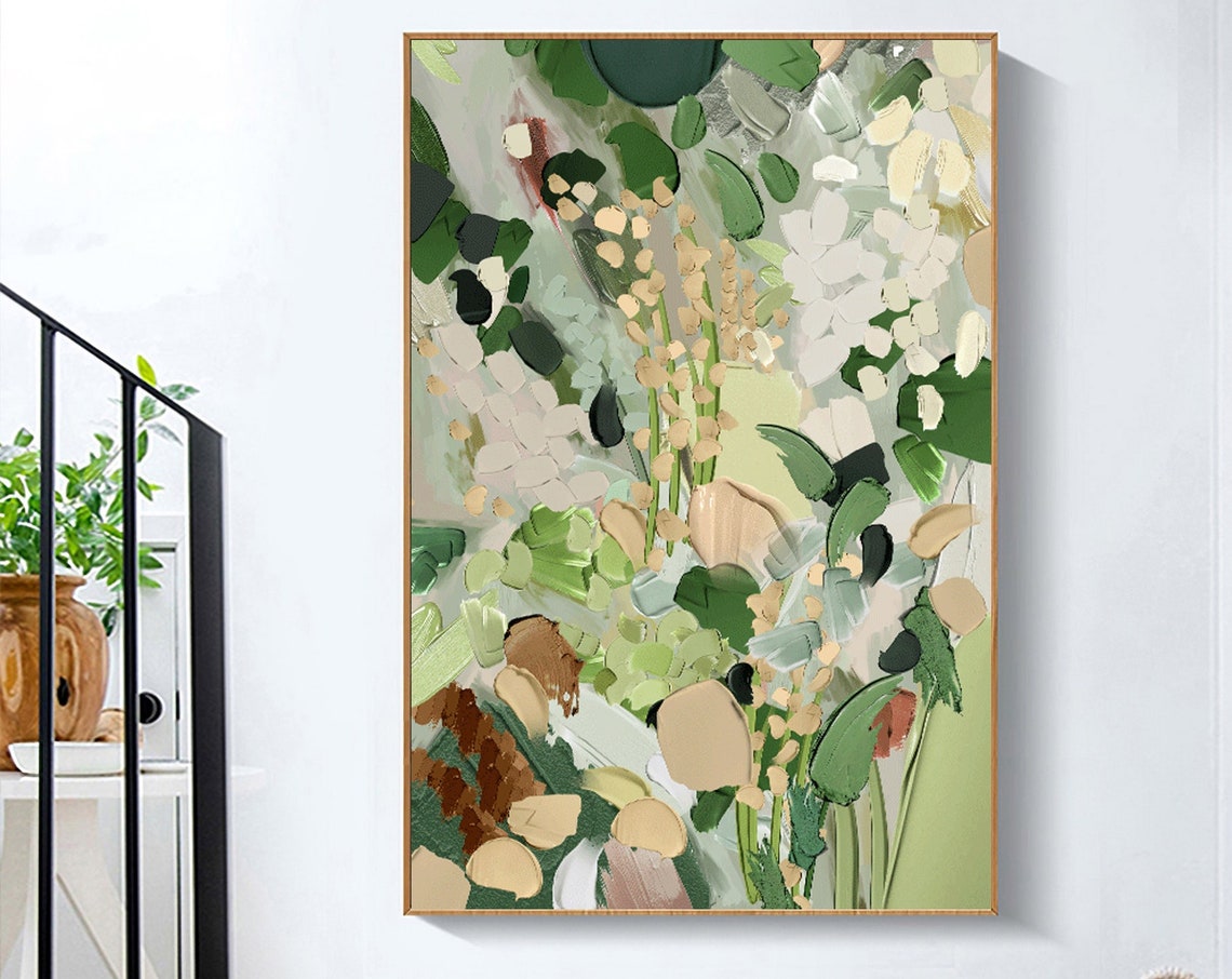 Sage Green Botanical Leaves Cream Minimalist 3D Textured Wall Art