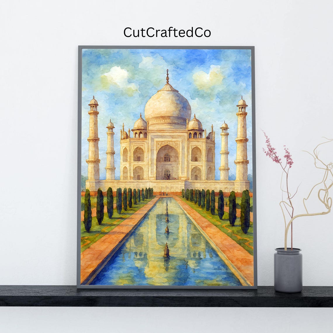 Taj Mahal India Watercolor Landmark Reflection Pool Decor Poster