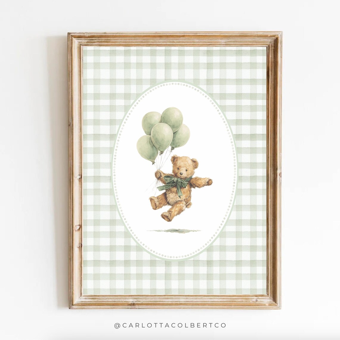 Bear Nursery Vintage Sage Green Boy Decor Art Print