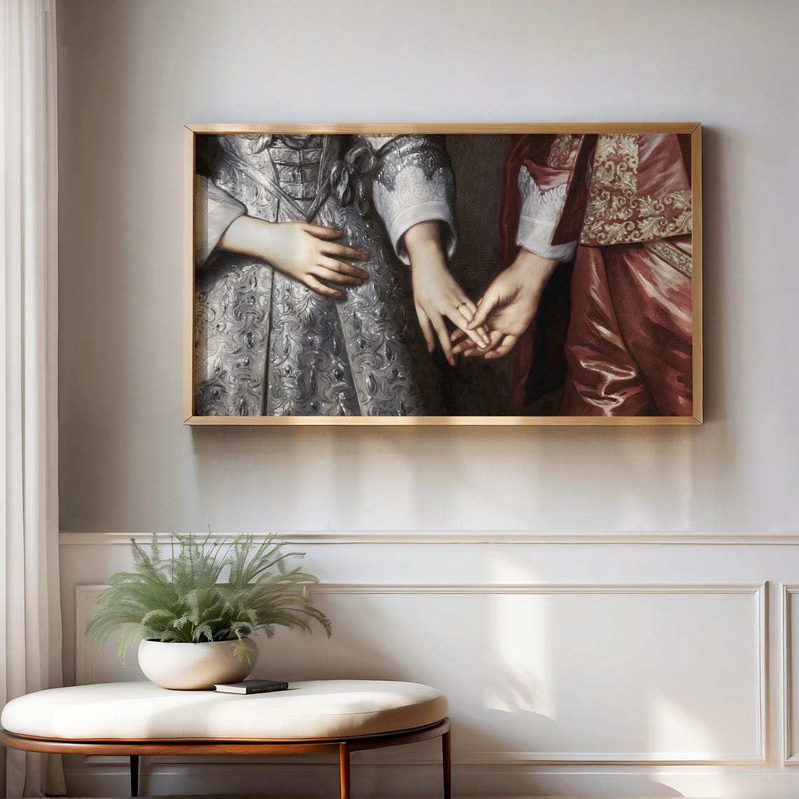Joined Hands Baroque Detail Silver Red Vintage Romance Art Poster - Image 3