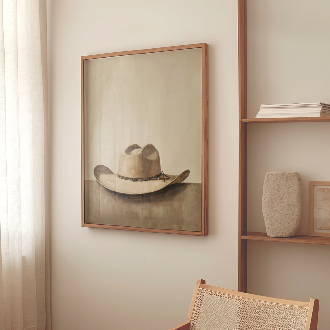 Cowboy Hat Minimalist Western Oil Painting Warm Neutral Still Life Poster - Image 4