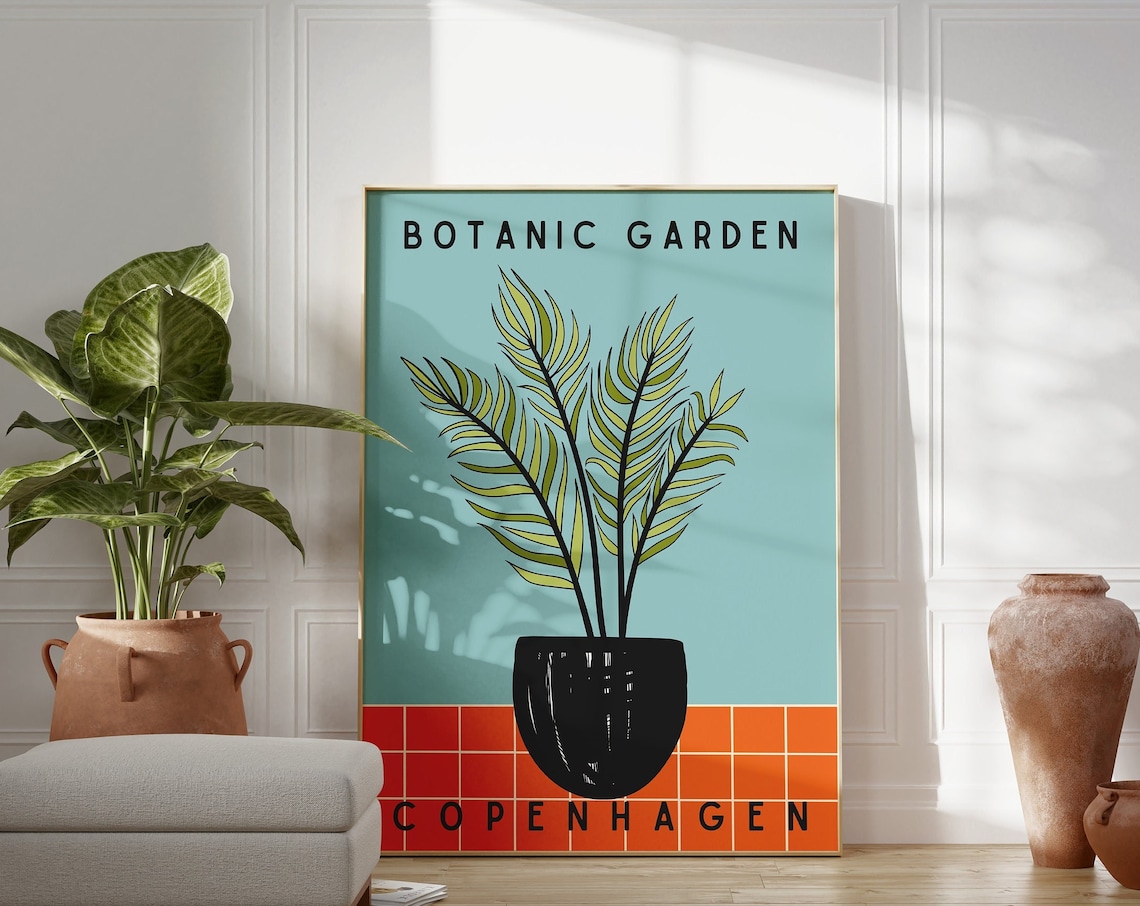 Copenhagen Botanic Garden Potted Palm Mid-Century Art Poster