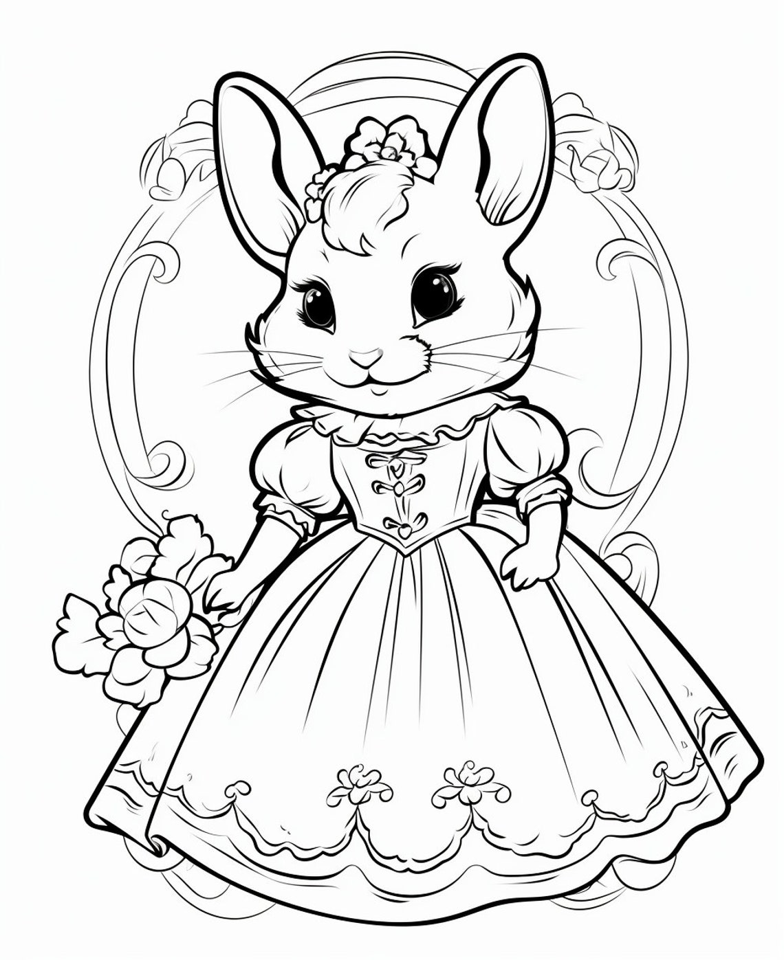 Bunnies in Dresses Coloring Book Art Print For Kids Ages 4 to 8 - Image 4