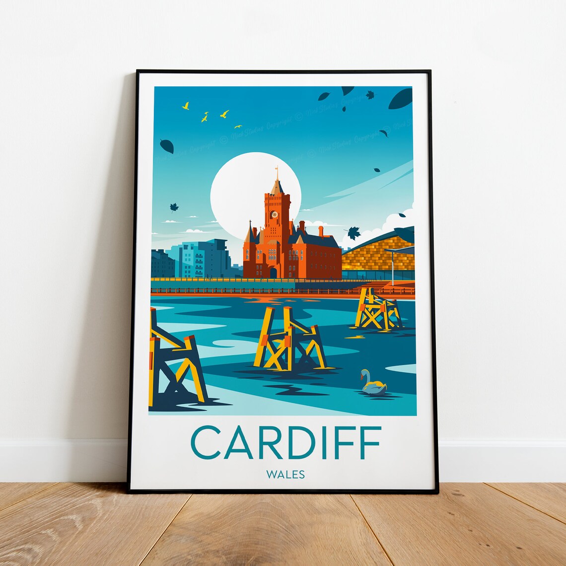 Cardiff Wales Waterfront Pierhead Building Moonlight Travel Poster