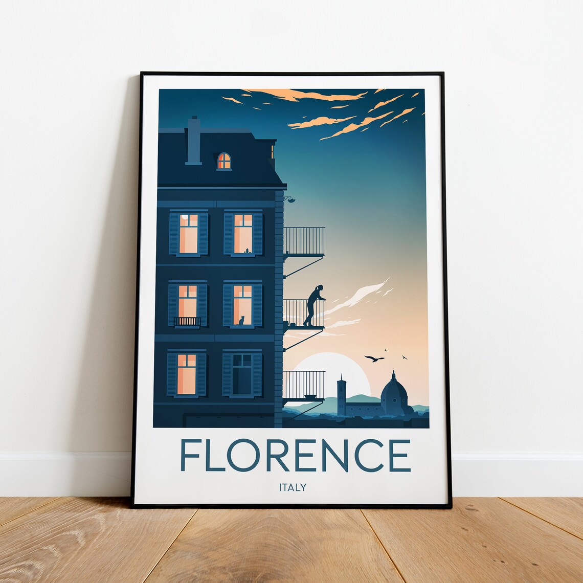 Florence Italy Evening Cityscape with Dome View Travel Poster