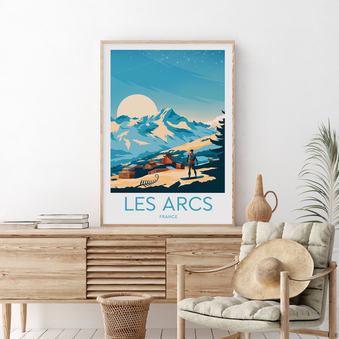 Les Arcs France Ski Resort Snowboarder Alpine Peaks Travel Poster - Image 2