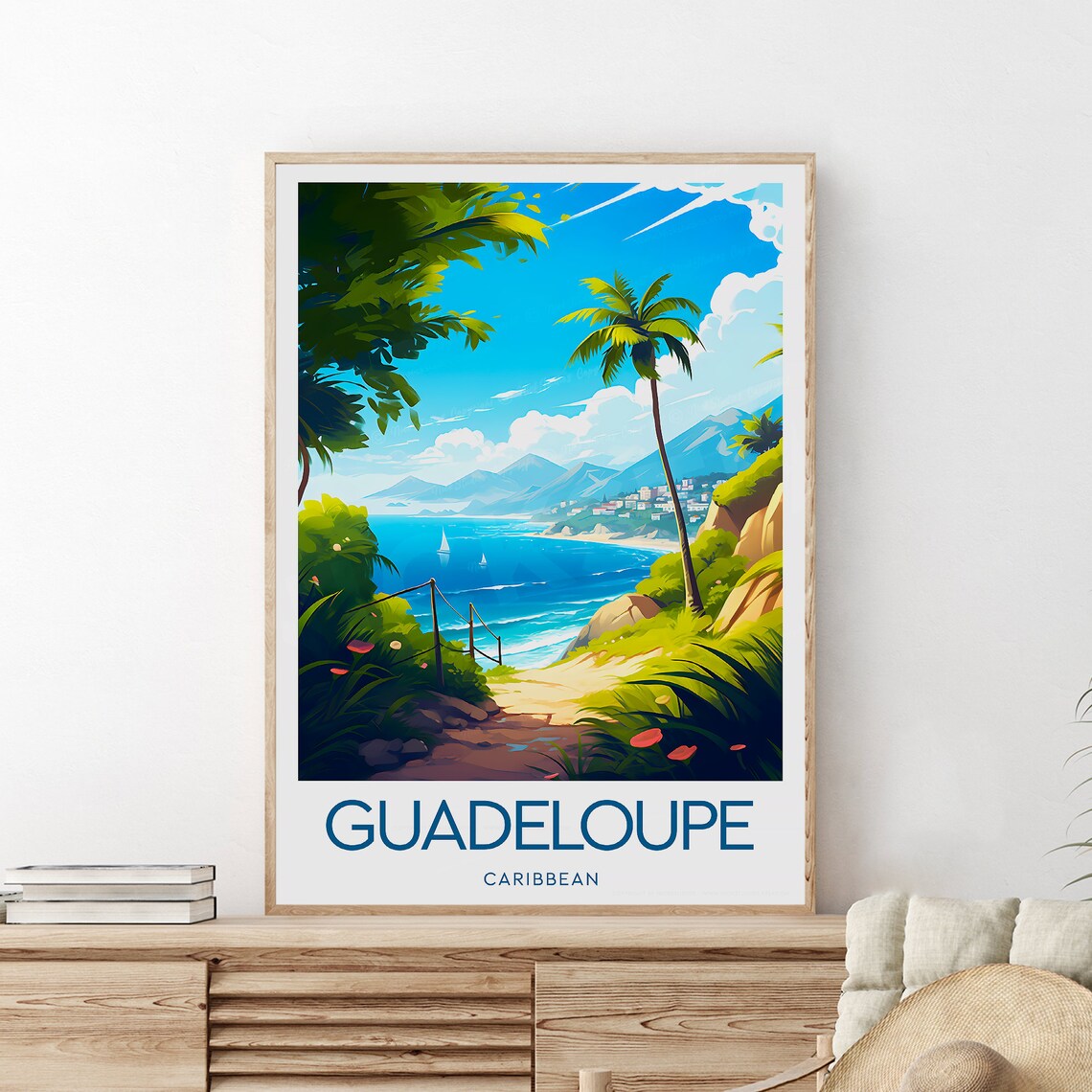 Guadeloupe Caribbean Tropical Bay Palm Path Island Trail Travel Poster - Image 2