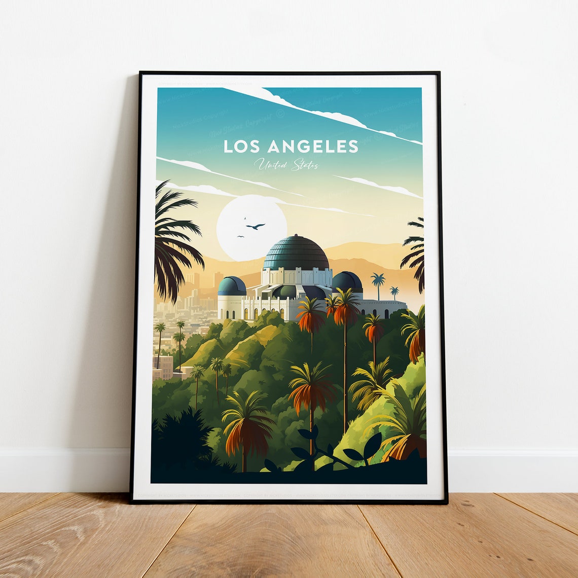 Los Angeles Griffith Observatory Sunset Travel California Art Poster