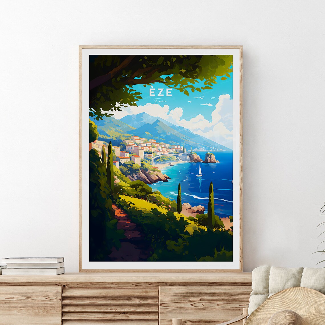 Eze France French Riviera Cliffside Village Coast Travel Poster