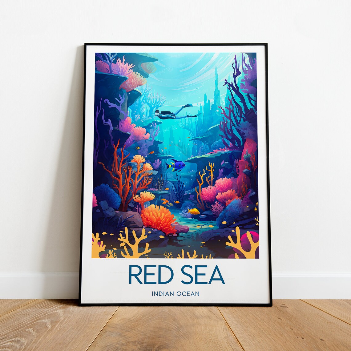 Red Sea Traditional Travel Print Indian Ocean Coral Reef Print