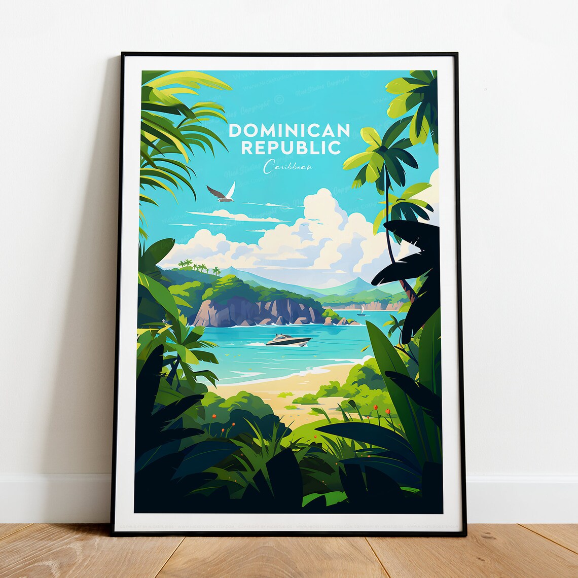Dominican Republic Caribbean Tropical Beach Cove Travel Poster - Image 2