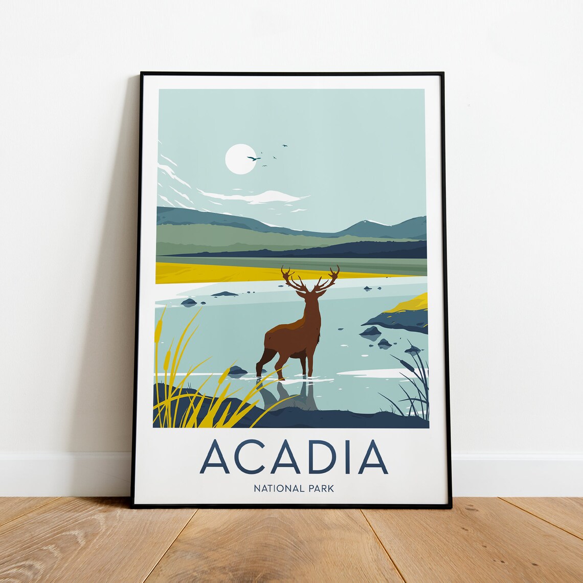 Acadia National Park Majestic Stag Lakeshore Travel Art Poster - Image 2