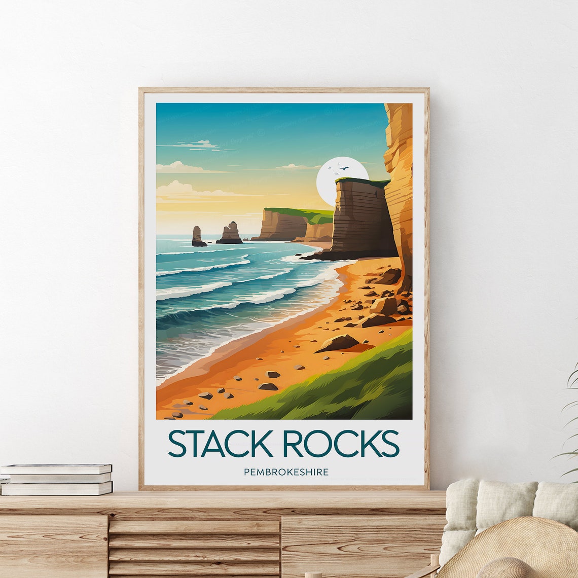 Stack Rocks Pembrokeshire Golden Cliffs Beach Coast Travel Poster - Image 2