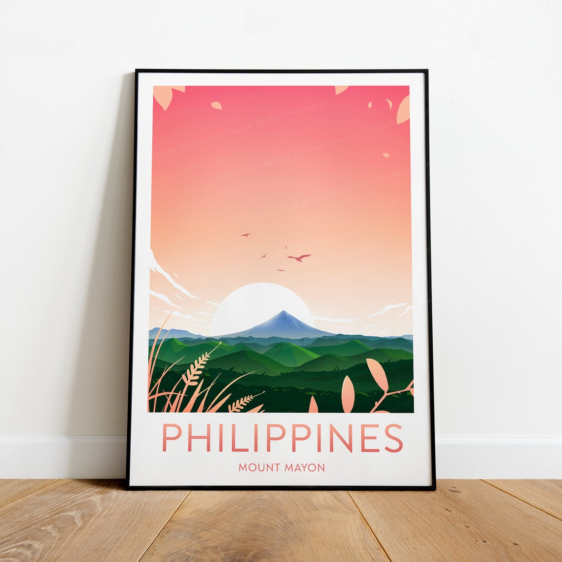 Philippines Mount Mayon Sunset Volcano Minimalist Travel Poster - Image 2