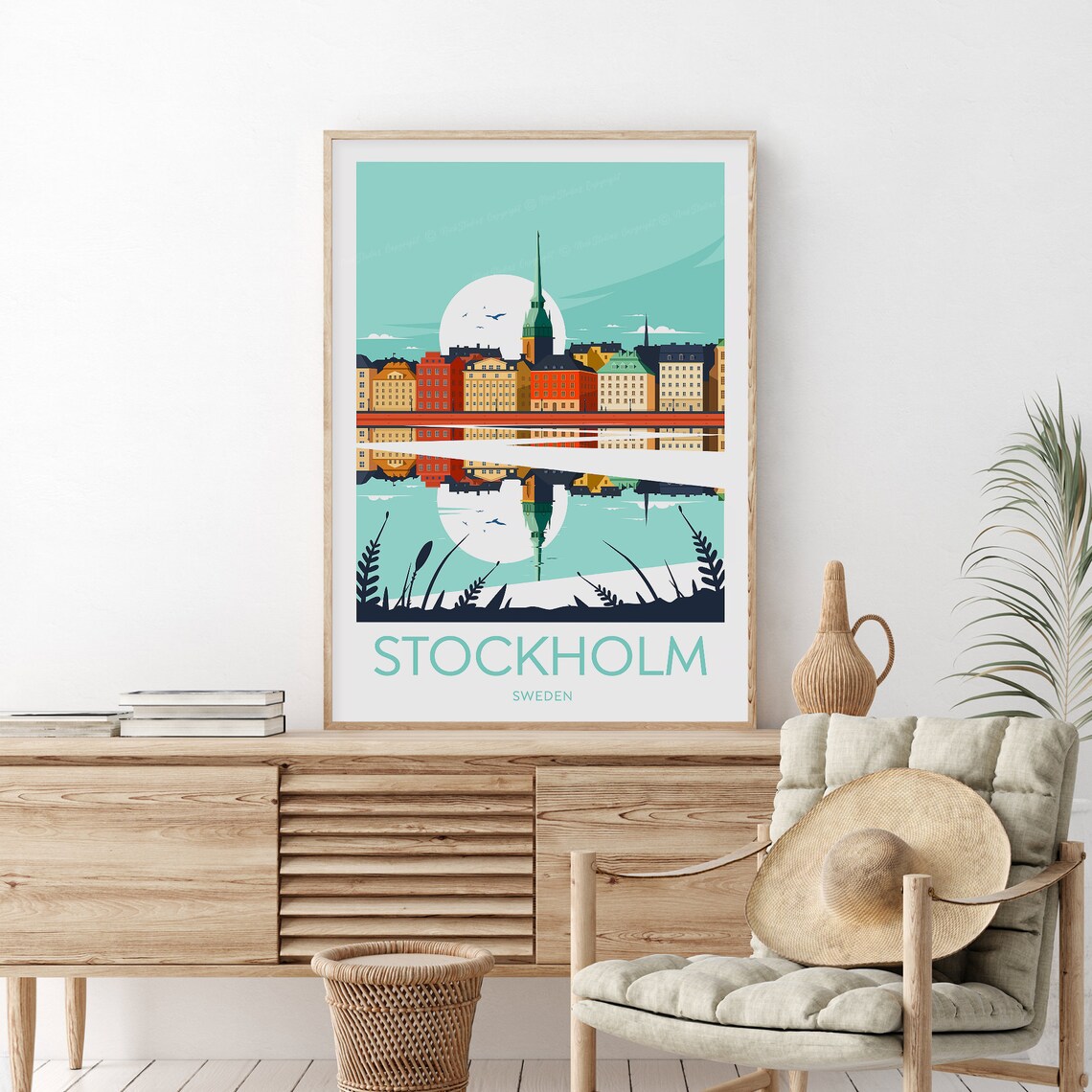 Stockholm Old Town Waterfront Reflection Sweden Travel Poster - Image 2