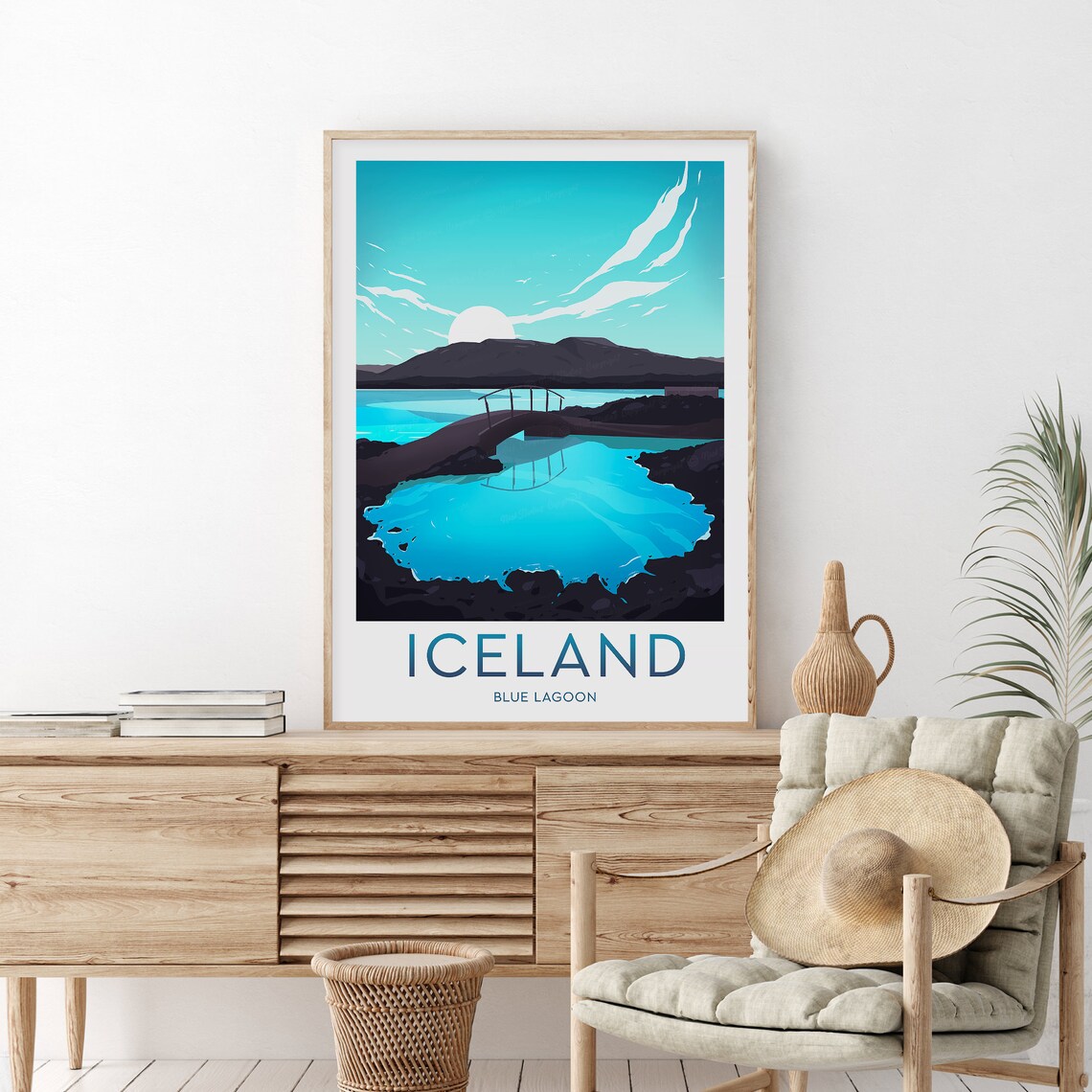 Iceland Blue Lagoon Geothermal Spa Golden Sunset Travel Poster